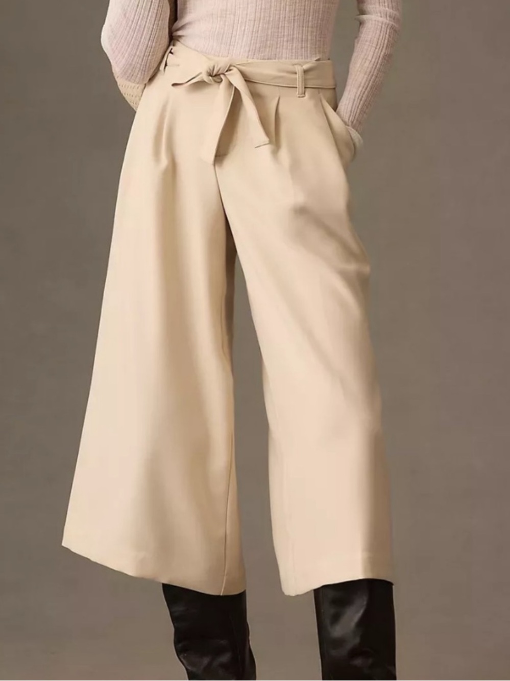 Anthropologie Maeve Tie Waist Wide Leg Culottes Paperbag Pants 6 Cream